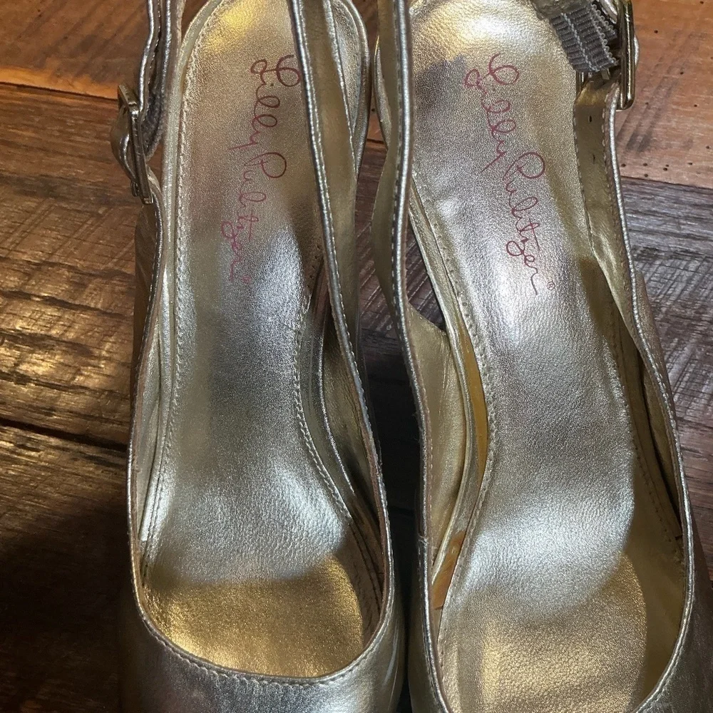 Lilly Pulitzer Kristen Gold Metallic Leather Wedge Espadrilles | Women’s Size 10